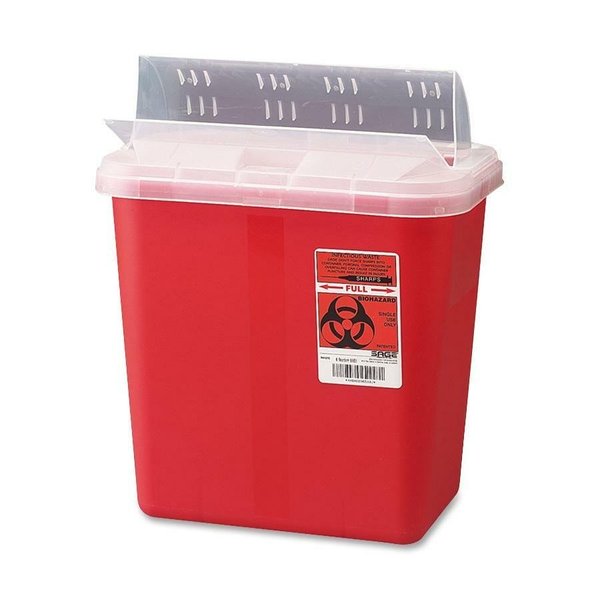 Covidien Biohazard Sharps Container W/Clear Drop Lid, 2 Gallon, Red CVDS2GH100651